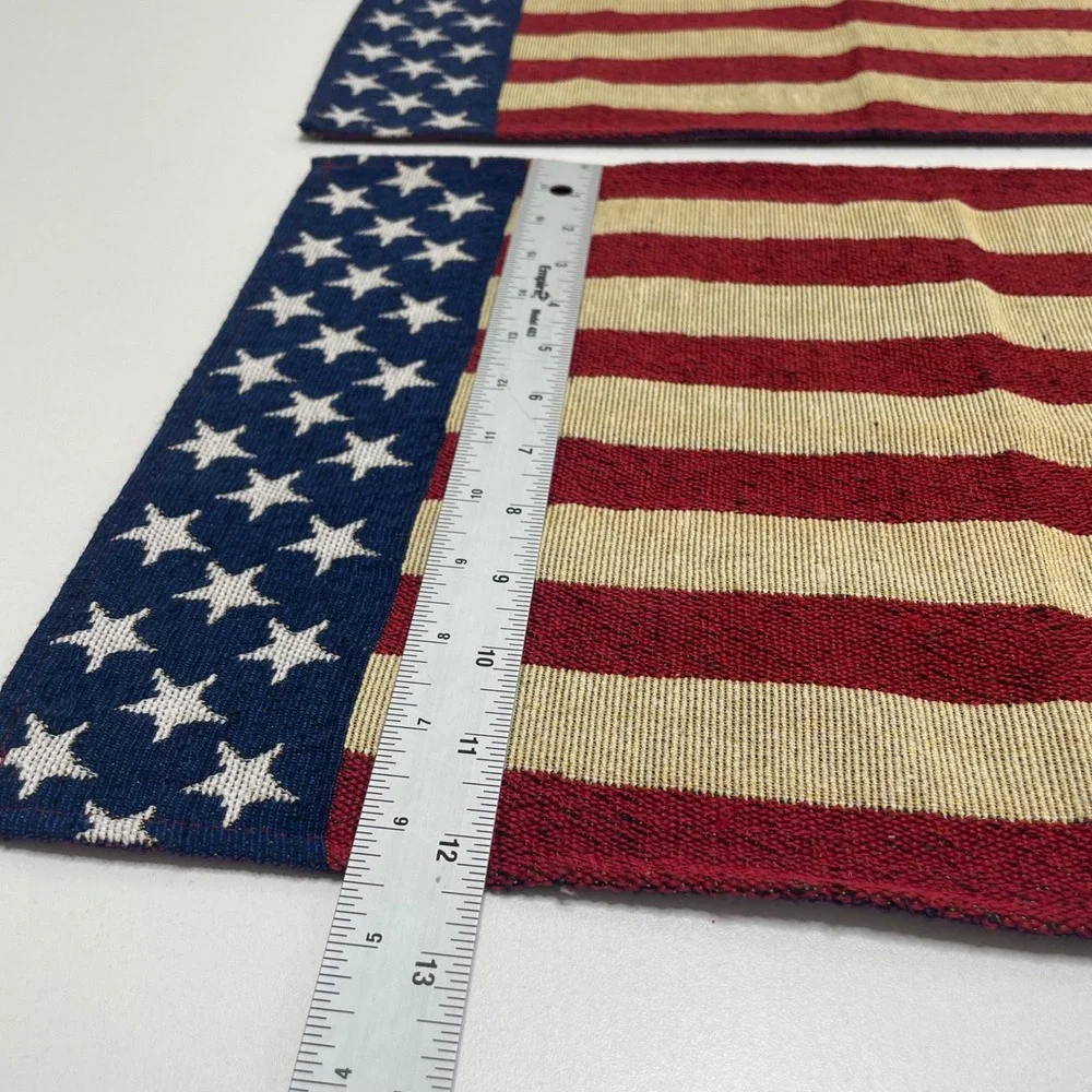 Set of 2 American Flag Woven Tapestry Placemats Patriotic Americana 18x12.5
